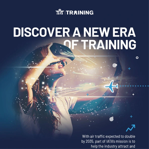 image futuriste d'une femme regardant dans des lunettes vr avec un titre au dessus : "discover a new area of training"